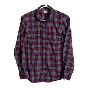 J Crew Womens Grey Red Plaid Button Down Shirt Classic Casual Preppy Gorpcore XS